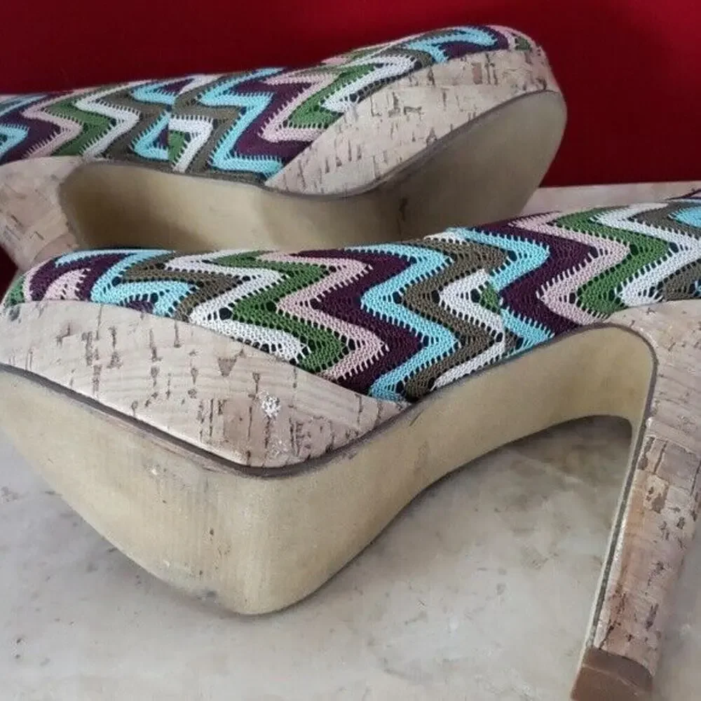 Diba Girl High Heels Multicolored Zig Zag - Size 8.5